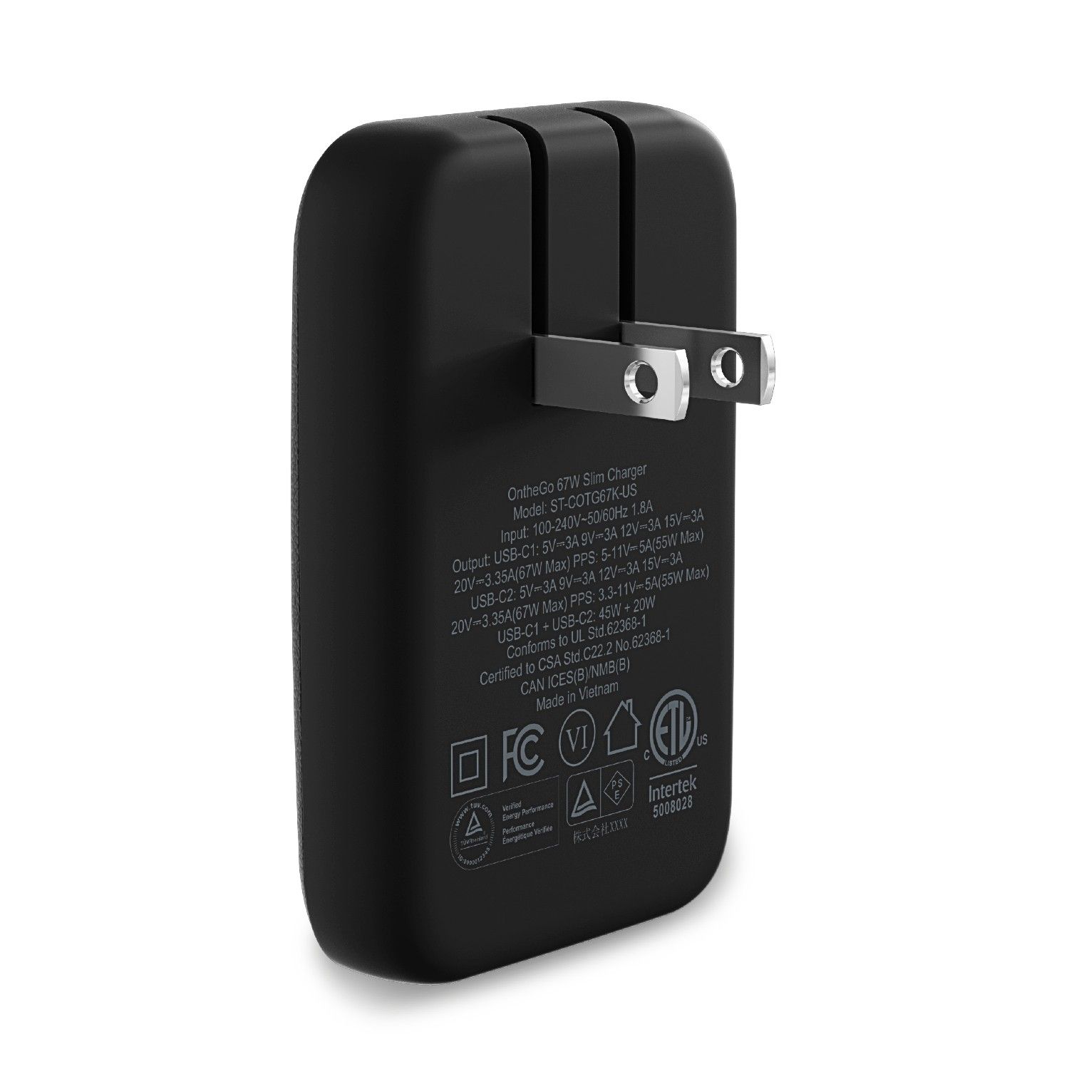 Satechi 67W Slim Wall Charger Black on a white background
