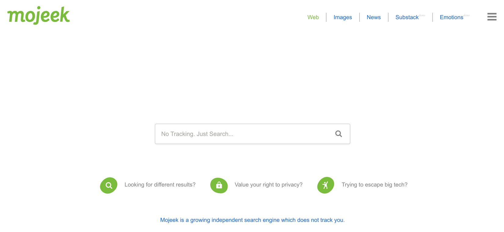 Mojeek home page.