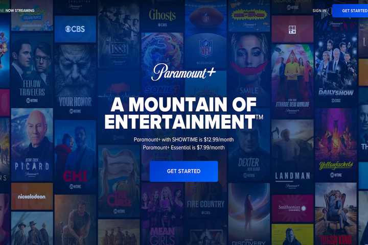 Screenshot of Paramount+ homepage