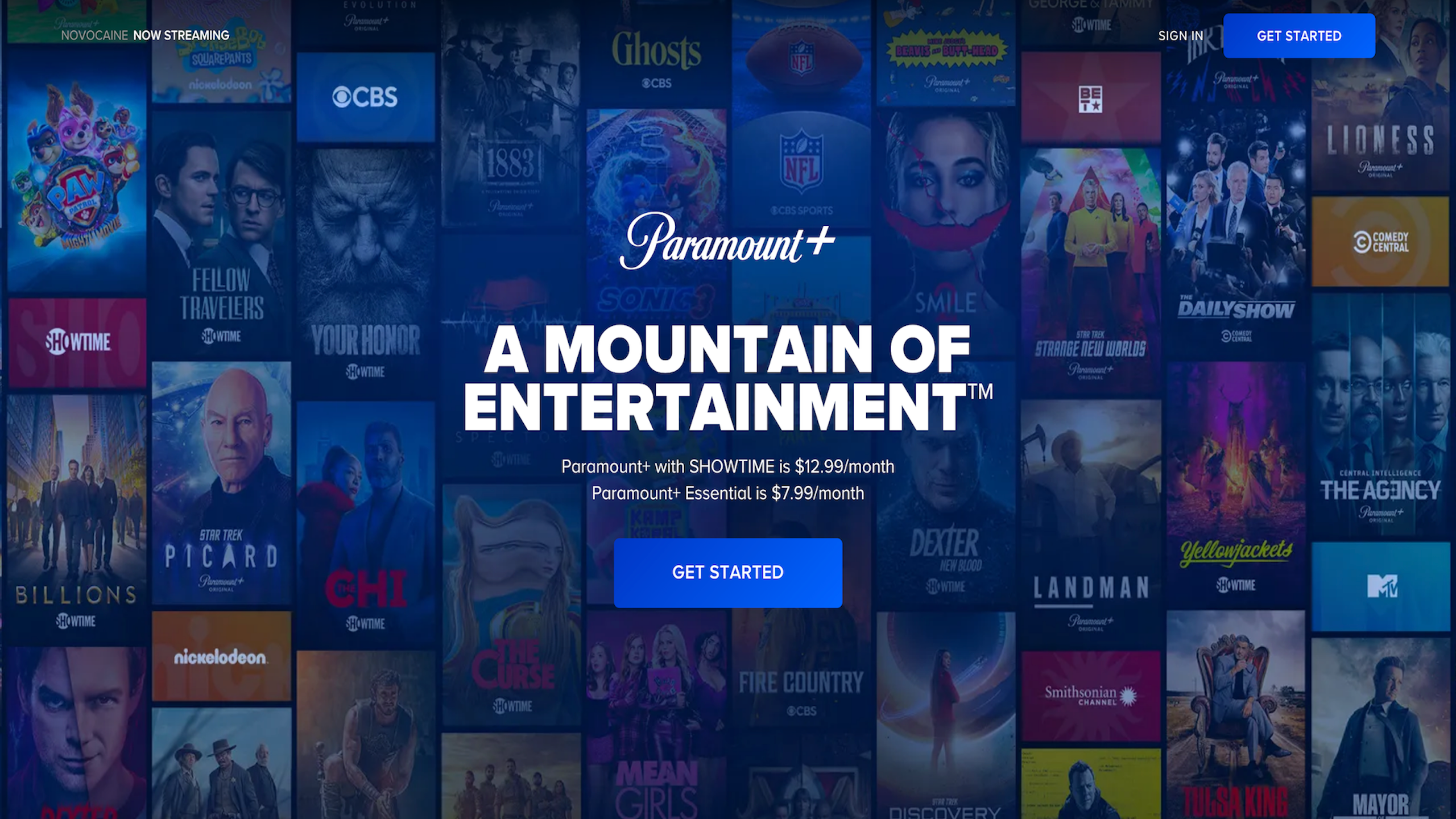 Screenshot of Paramount+ homepage