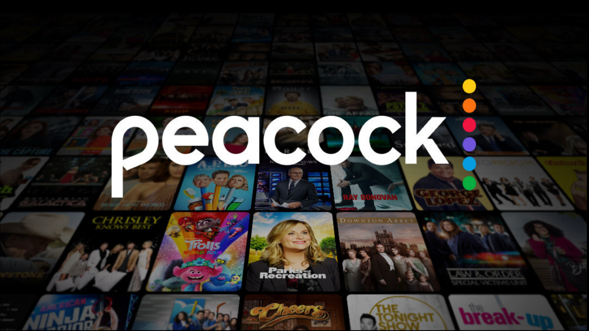 Peacock Streaming homepage with Peacock logo.