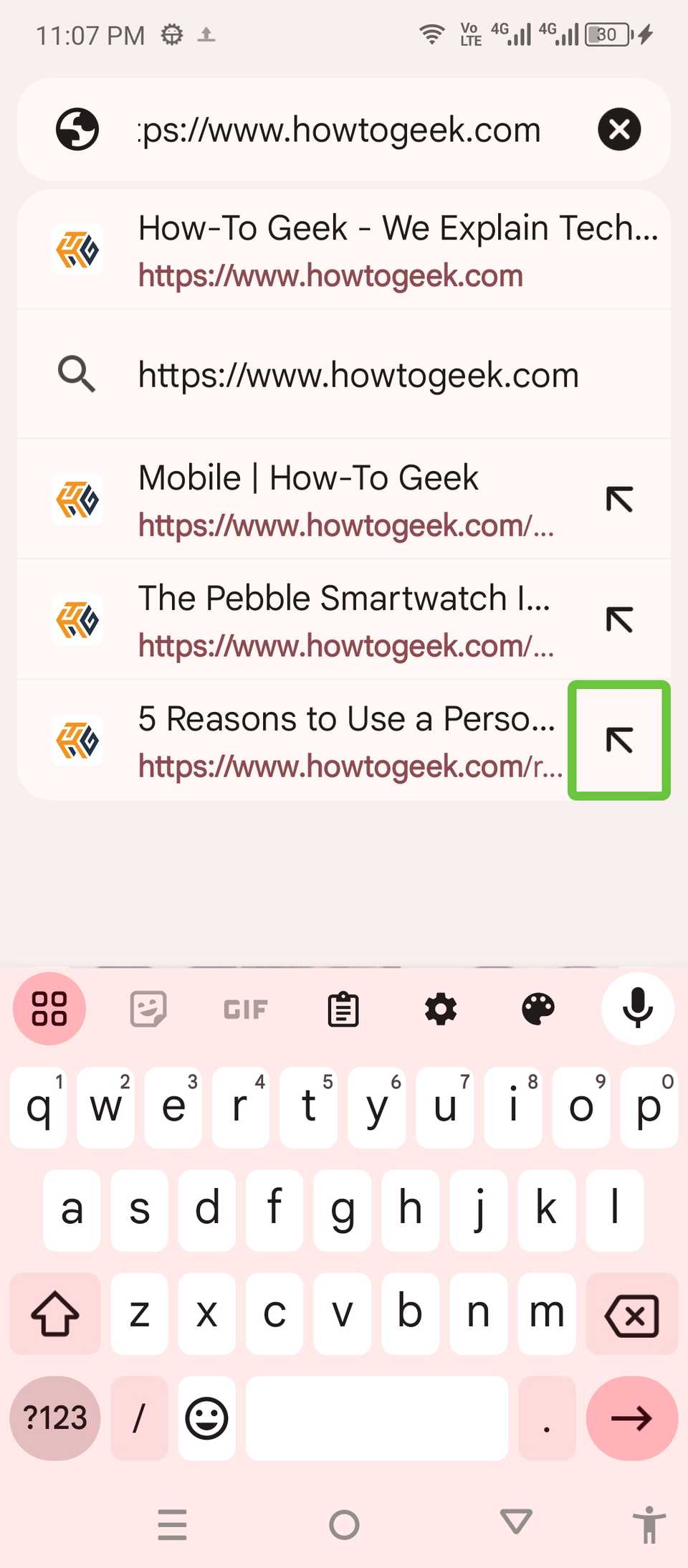 Typing a URL in Talkback mode.