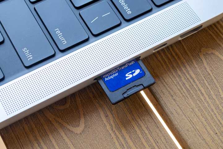 SD card in a laptop.