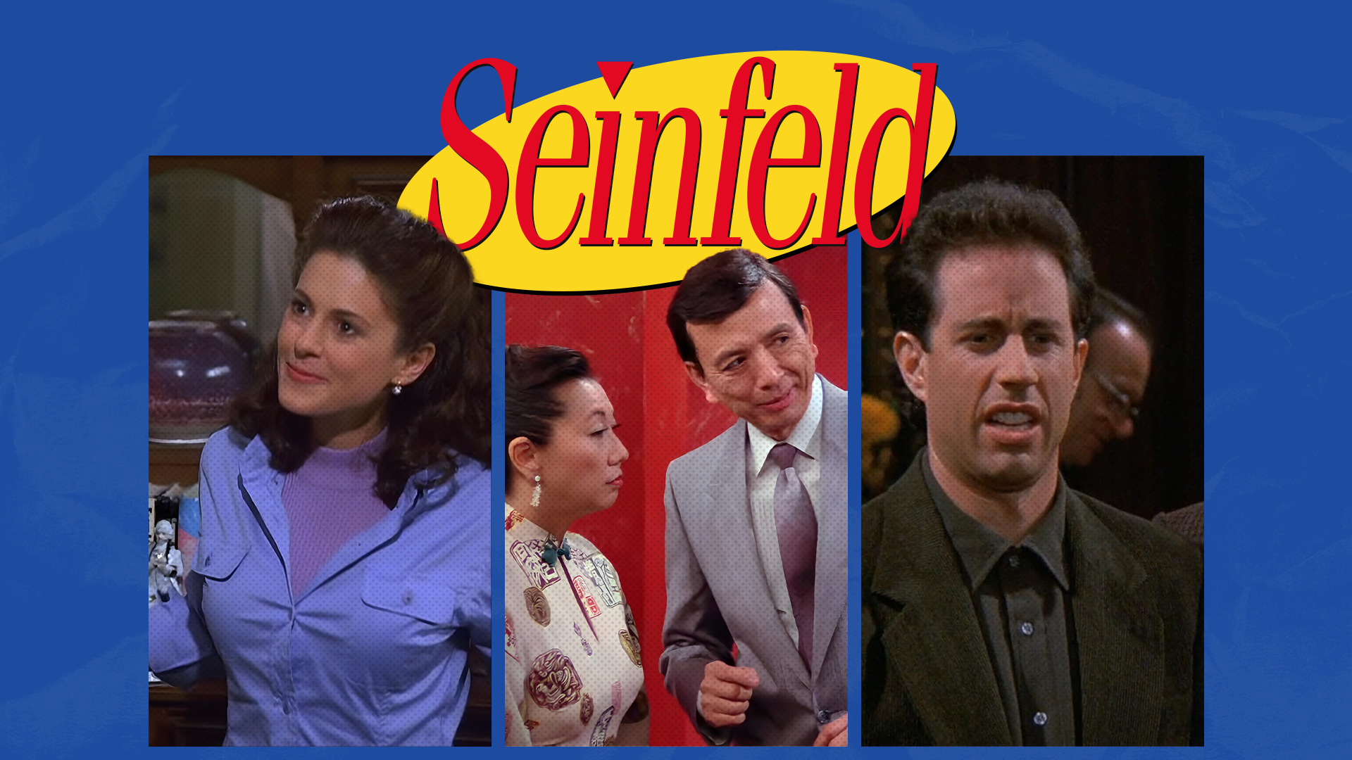 Seinfeld series logo with three scenes from different episodes.