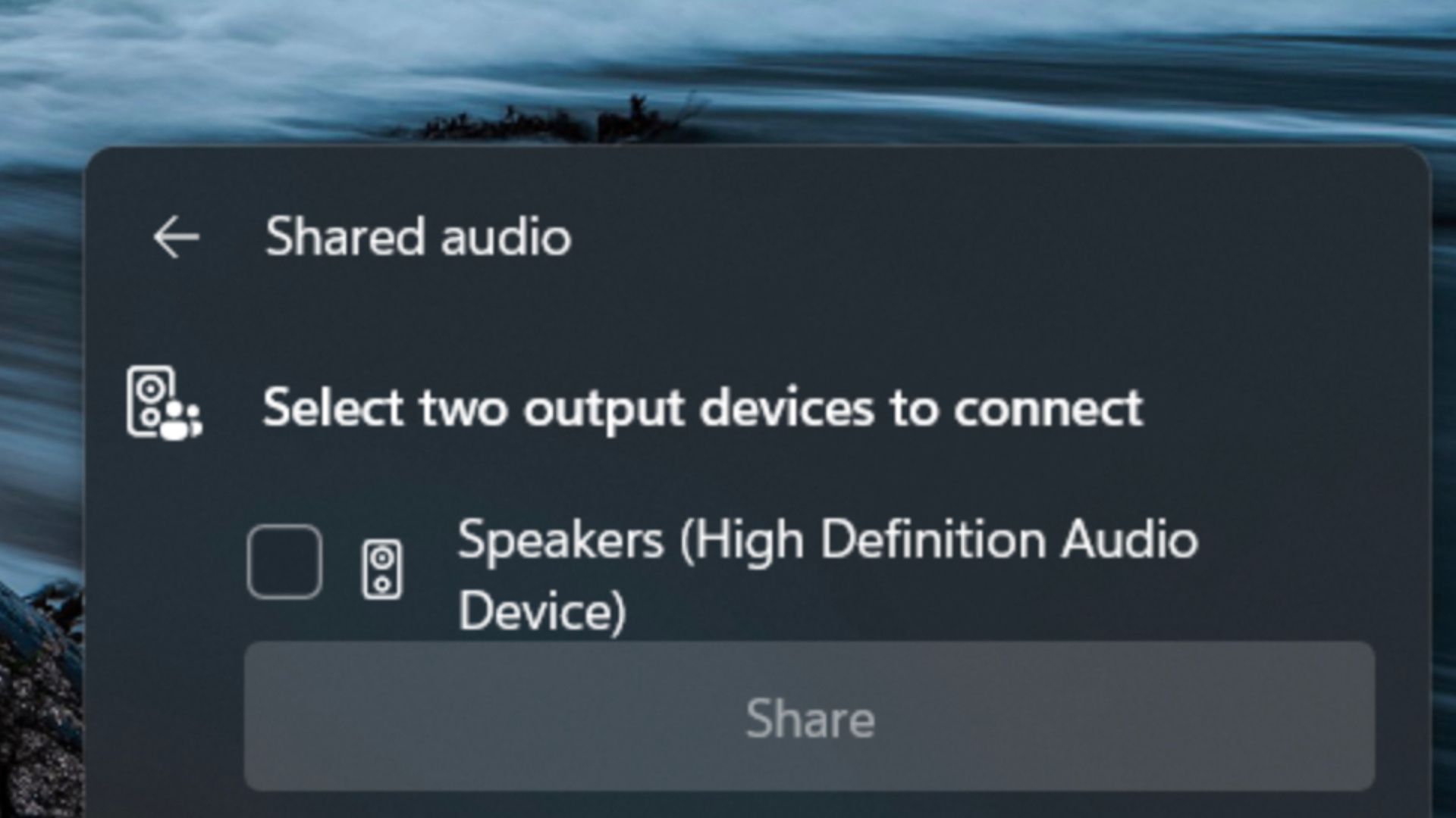 Shared audio feature hiding in Windows 11. 