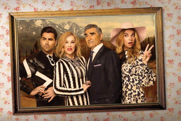 Framed photo of the Rose family from Schitt's Creek.