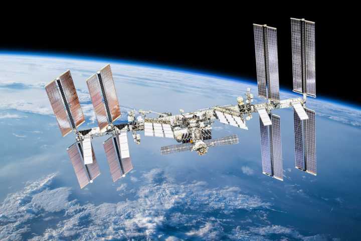 International space station orbiting planet Earth.