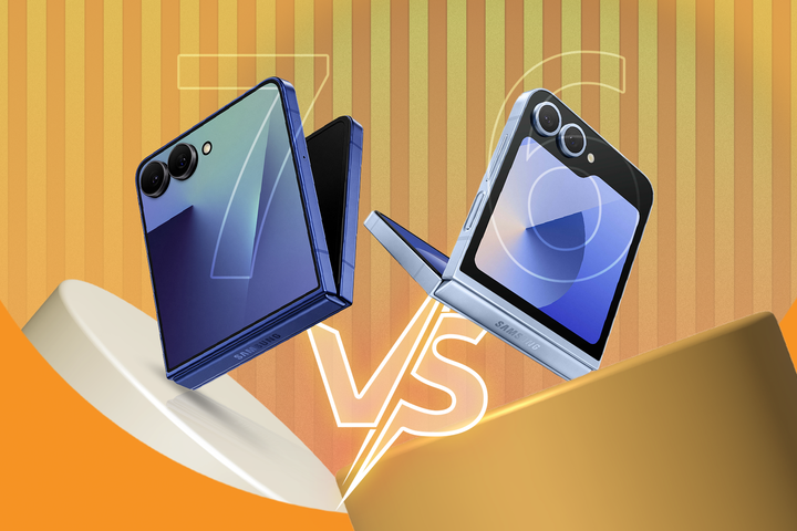 Side-by-side comparison of the Samsung Galaxy Z Flip 7 and Z Flip 6.