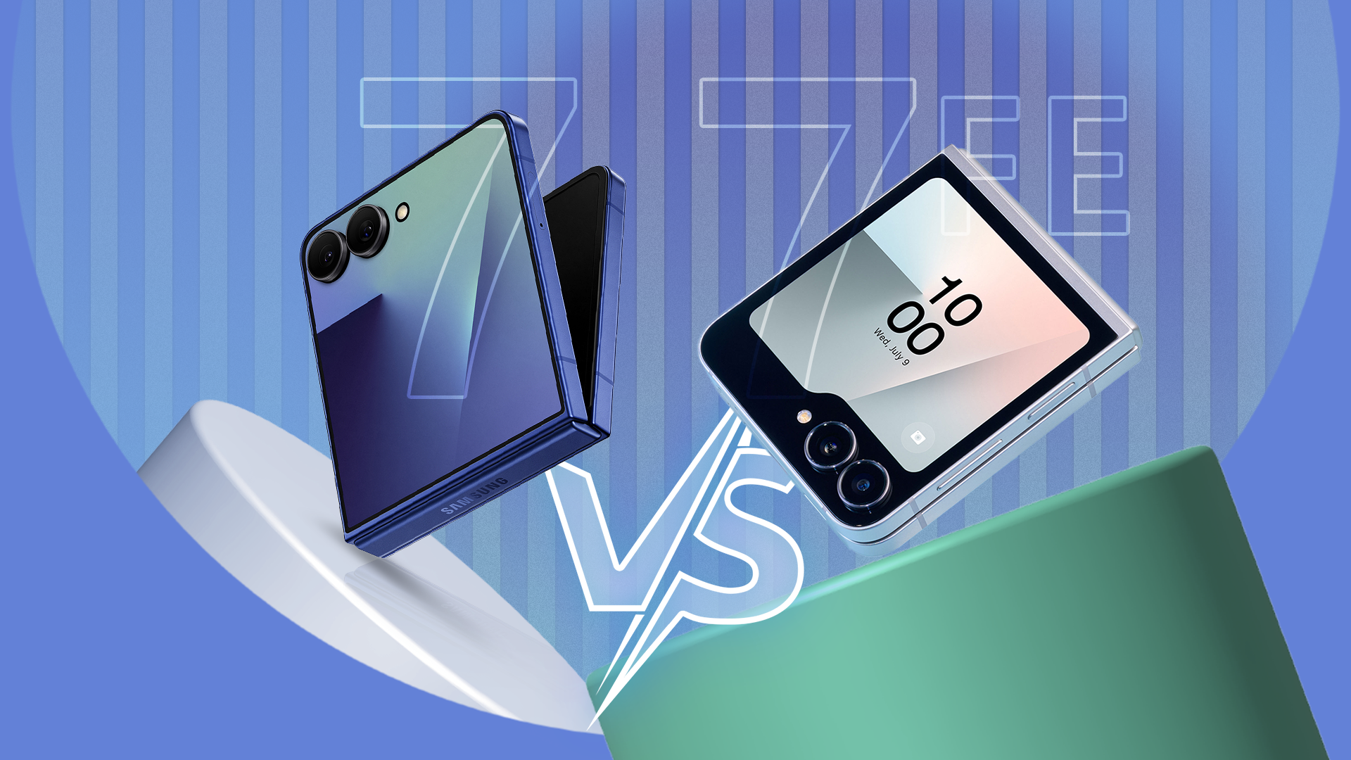 Side-by-side comparison of the Samsung Galaxy Z Flip 7 and Z Flip 7 FE.