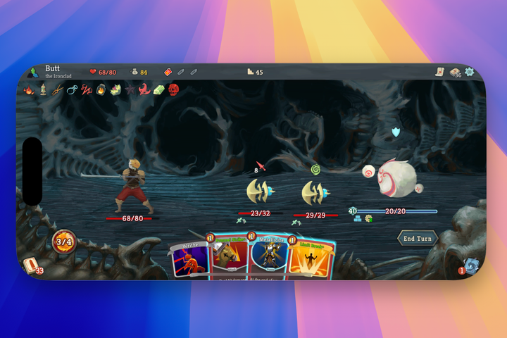 Slay the Spire running in iPhone Mirroring on a Mac.
