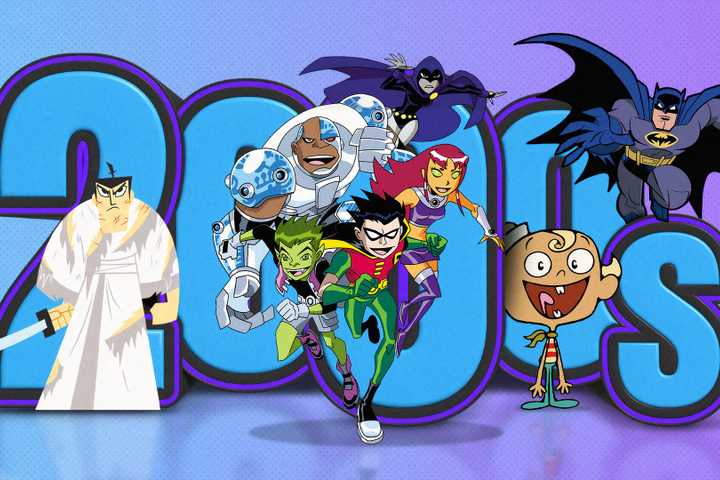 Some iconic characters from classic '00s cartoons positioned in front of the text '2000s'.
