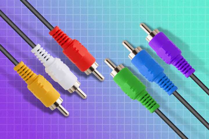 Some RCA cables in different colors.