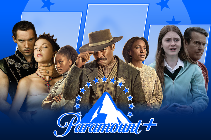 Some TV show characters and the Paramount+ logo in the center.