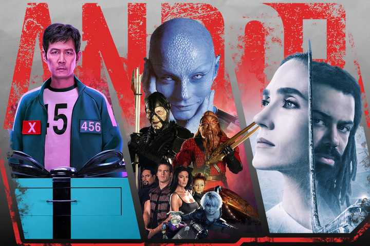 Some TV show covers with the Andor logo in the background.