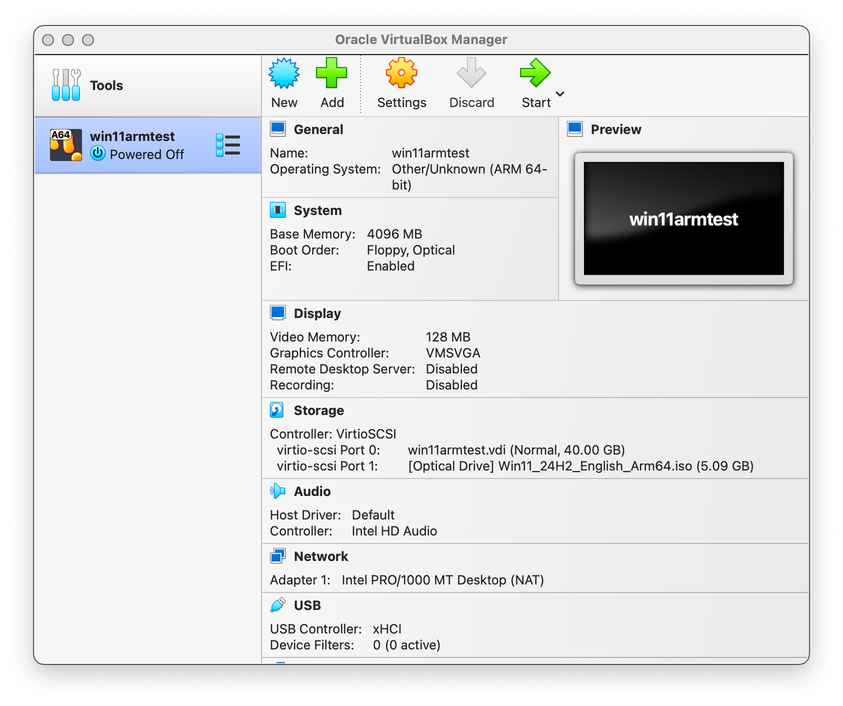 Starting a virtual machine in VirtualBox.