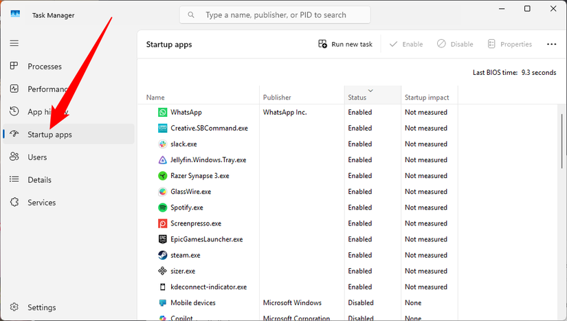 Select "Startup Apps" to view some of the applications that will launch when you turn on your PC.