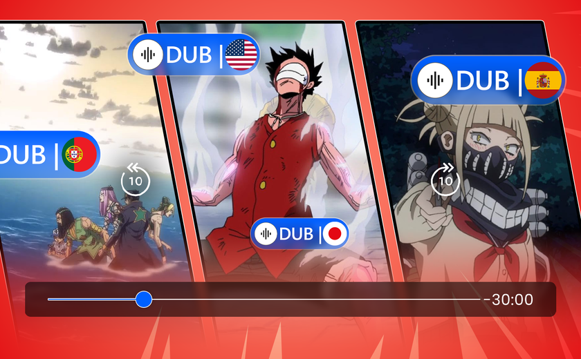 Streaming interface showing different anime scenes with simuldub options.