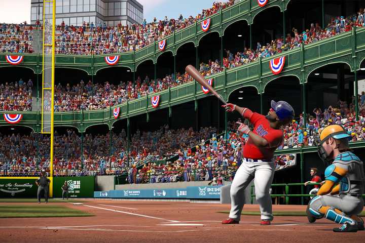 David Ortiz at the plate in Super Mega Baseball 4.