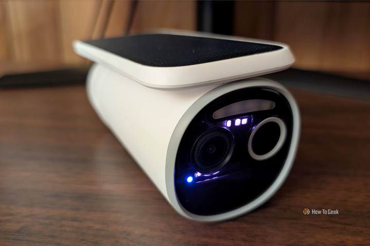 The Baseus S2 Camera on a desk with the IR lights enabled.