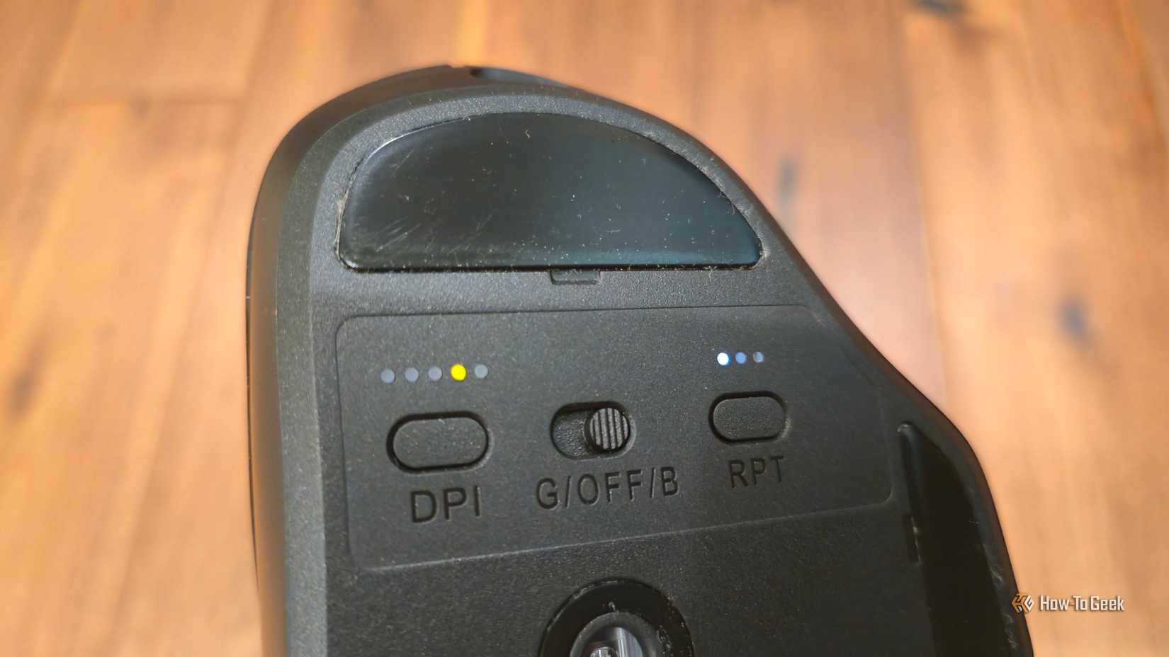 The bottom of a Keychron M7 mouse.