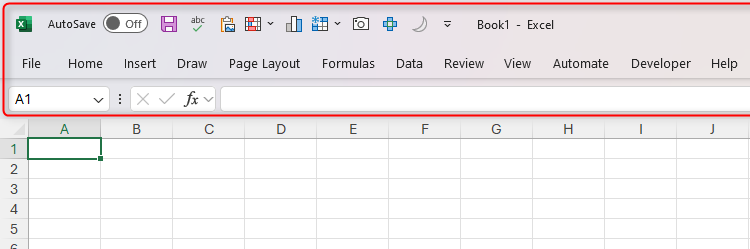 The collapsed ribbon in Microsoft Excel.