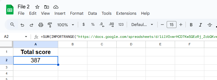 The IMPORTRANGE function in Google Sheets is nested inside the SUM function to calculate the sum of a range in another Google Sheets file.