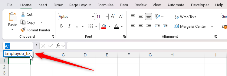 The name box drop-down list in Excel is expanded, and the name of a table is on display.