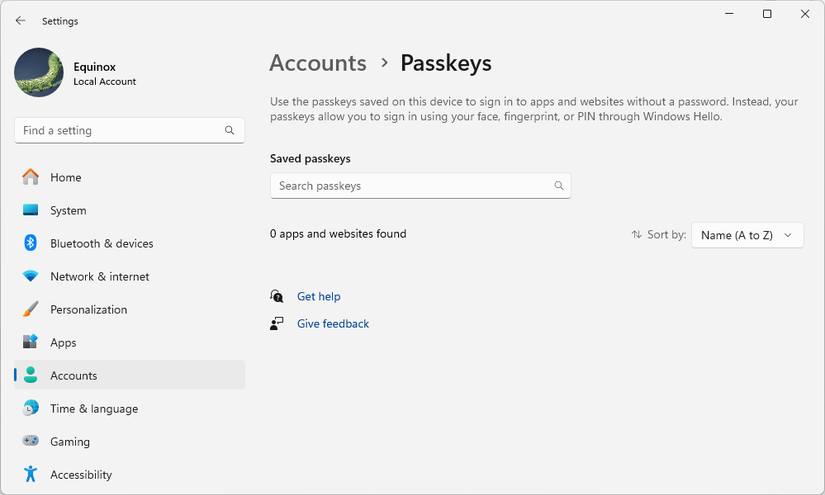 The Passkey settings window on Windows 11.
