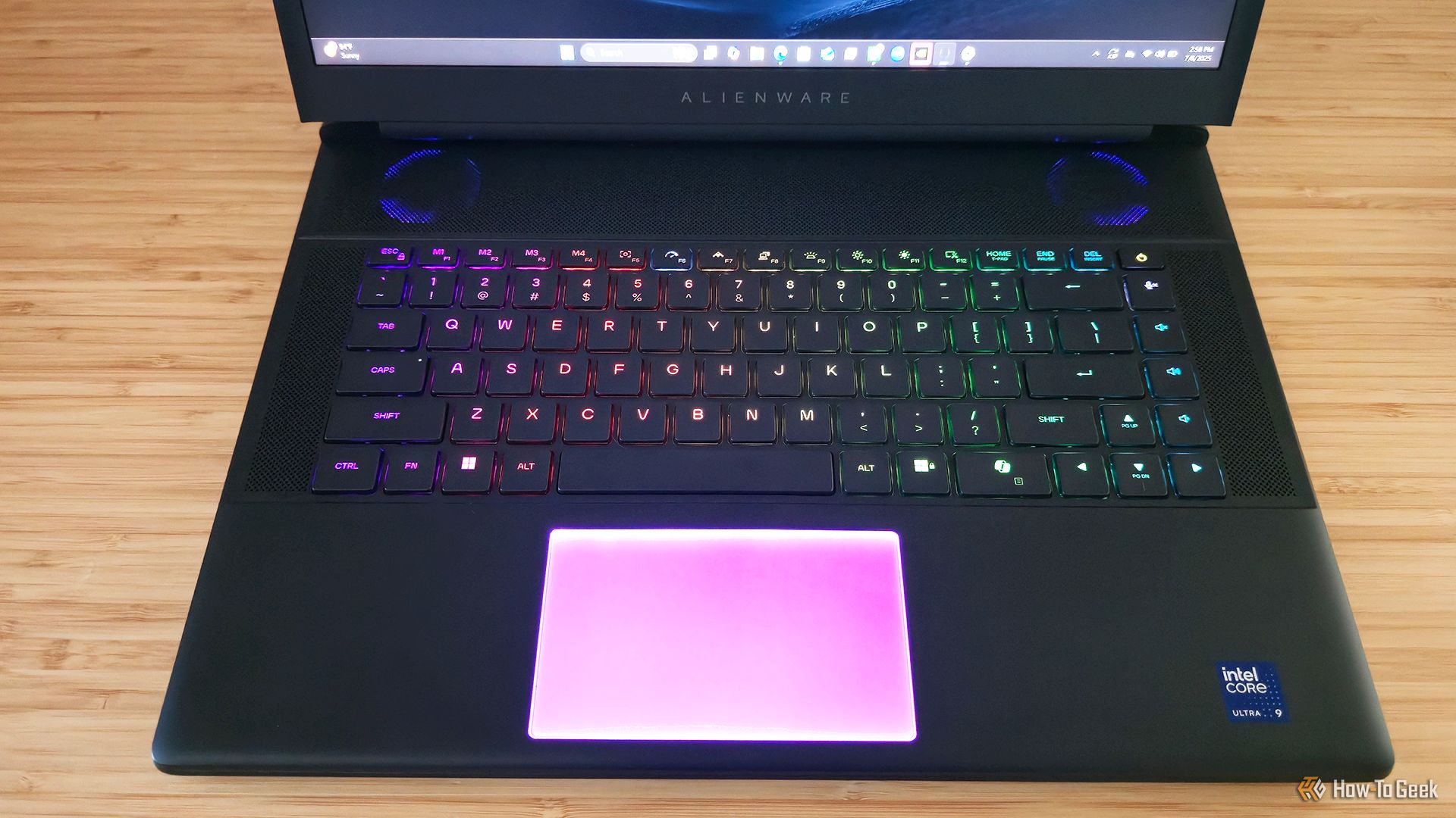 The RGB keyboard and touchpad on the Alienware 16 Area-51 (2025) gaming laptop.