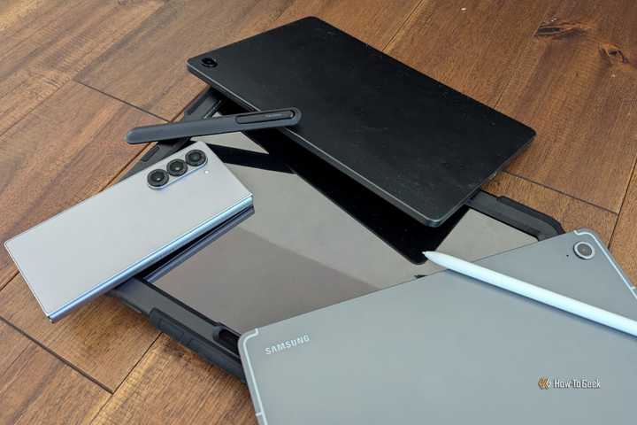 Three Samsung Galaxy tablets and a Z Fold 6.
