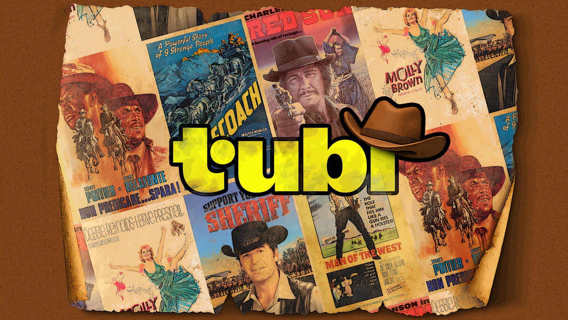 Tubi logo with a cowboy hat and several western movies in the background.