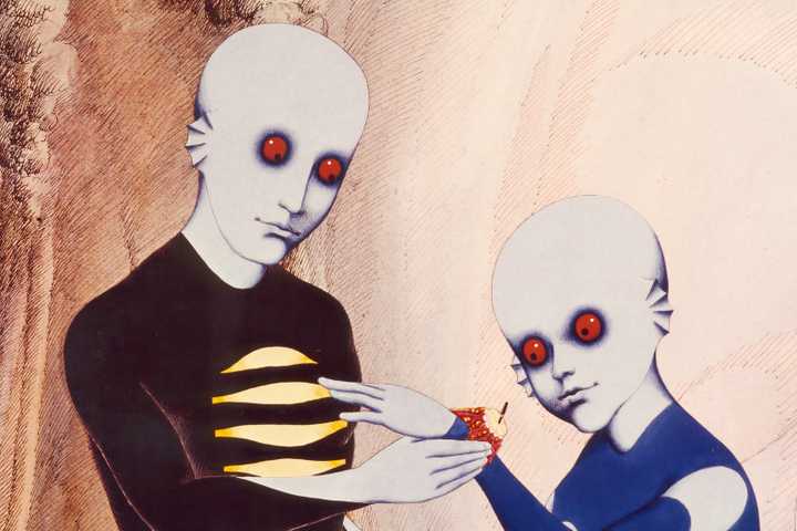 Two aliens interacting from Fantastic Planet