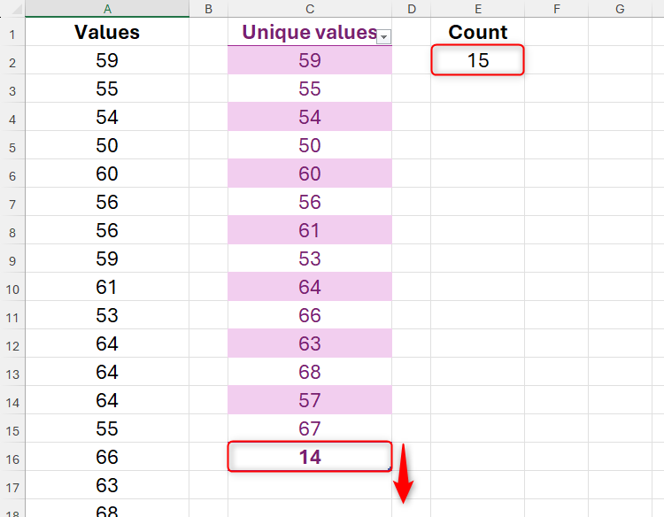 Two counts in Excel do not match, and an arrow indicates that the table must be expanded to fix this.