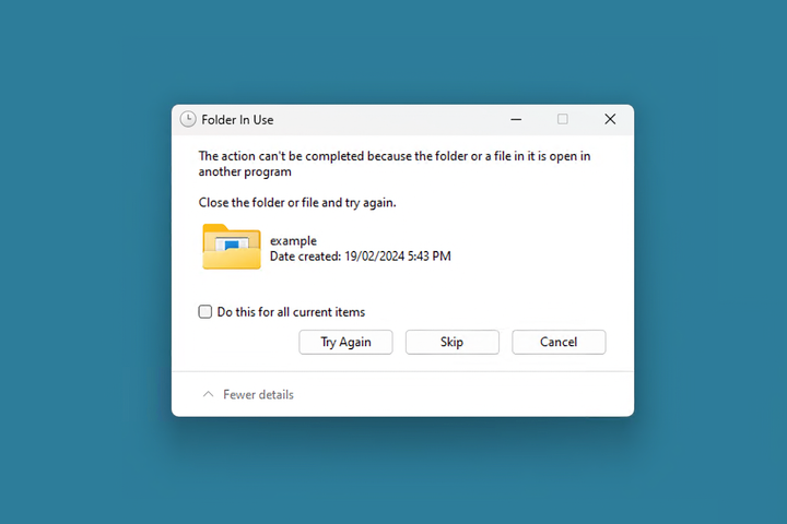 The Windows dialog warning that a file is in use.