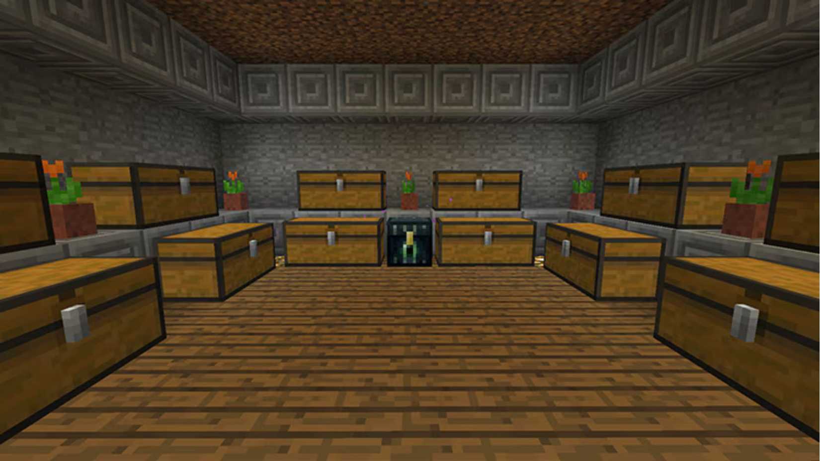 A room full of chests in Minecraft.