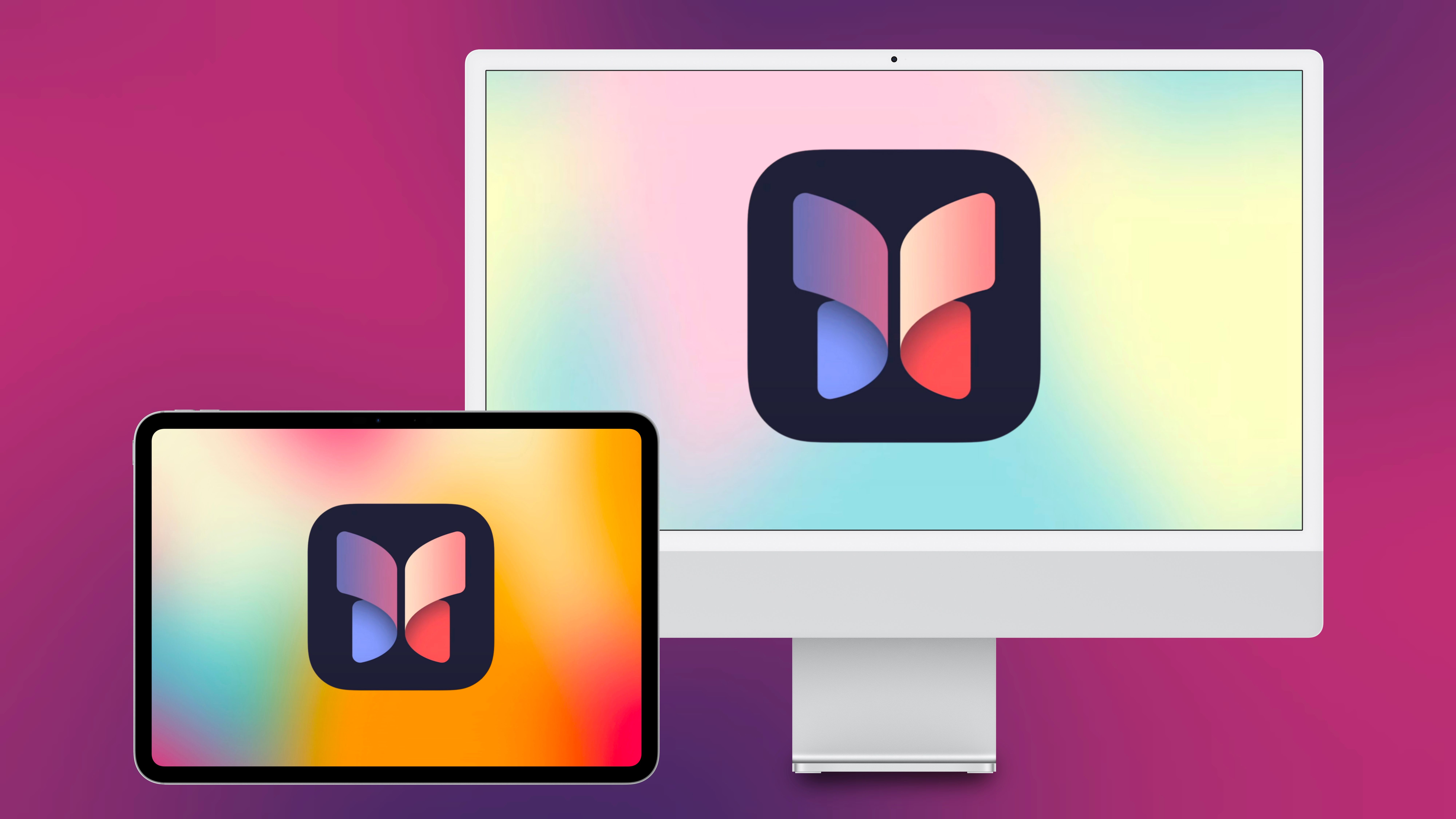 Apple's Journal app icon on an iPad Pro and iMac.