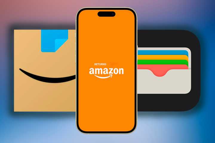 Amazon returns logo on iPhone in between the Amazon icon and Apple Wallet icon.