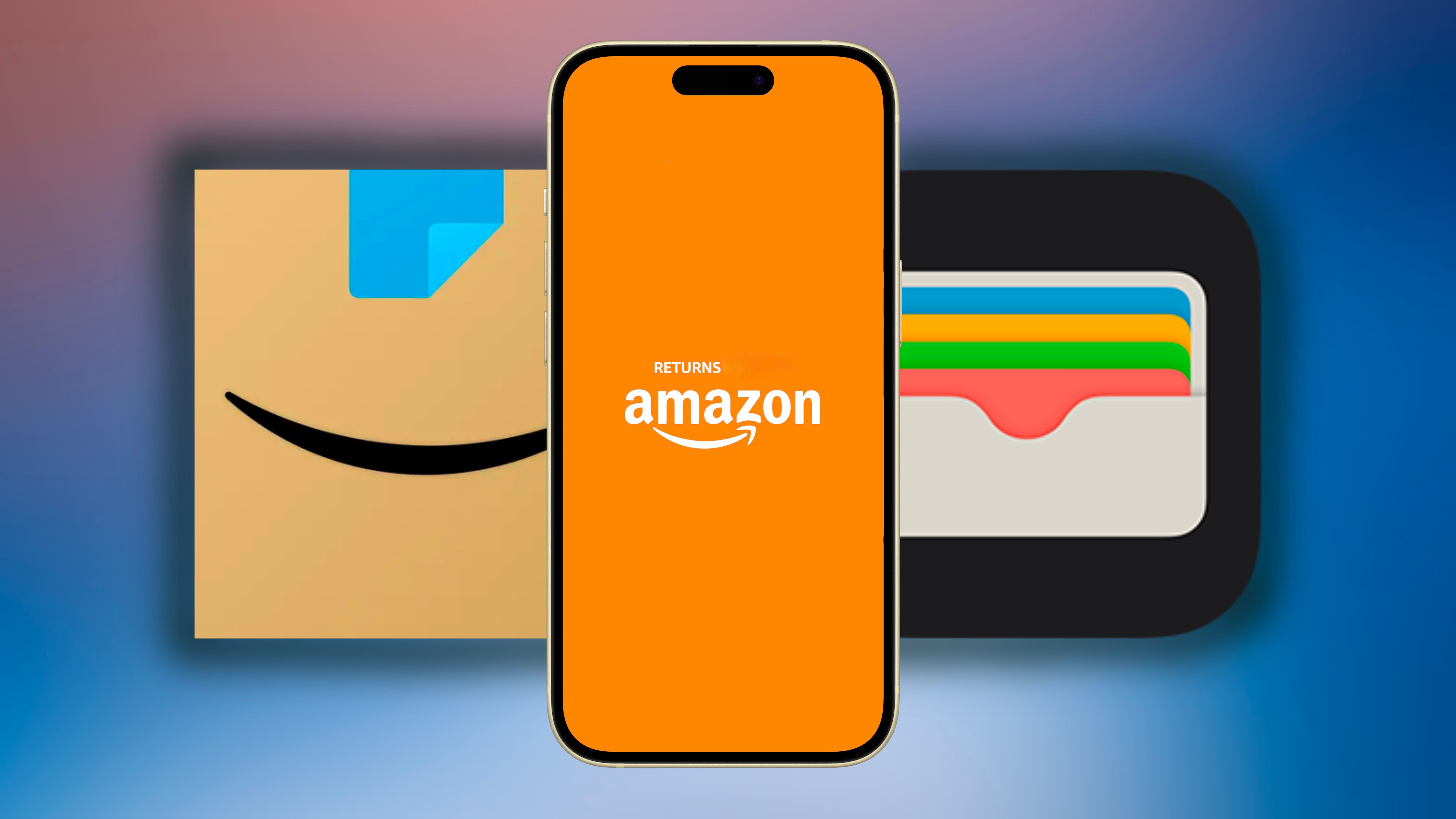 Amazon returns logo on iPhone in between the Amazon icon and Apple Wallet icon.