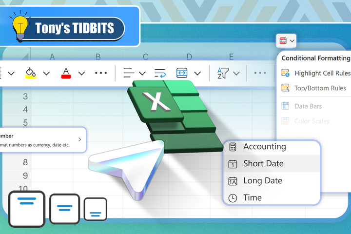 Various Excel formatting tools with the logo at the center.
