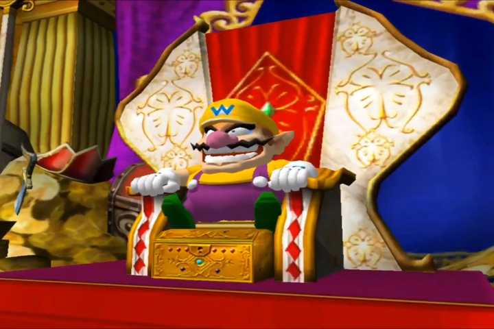 Wario on a throne in Wario World
