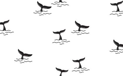 Pattern of whale fins raised out of the ocean.