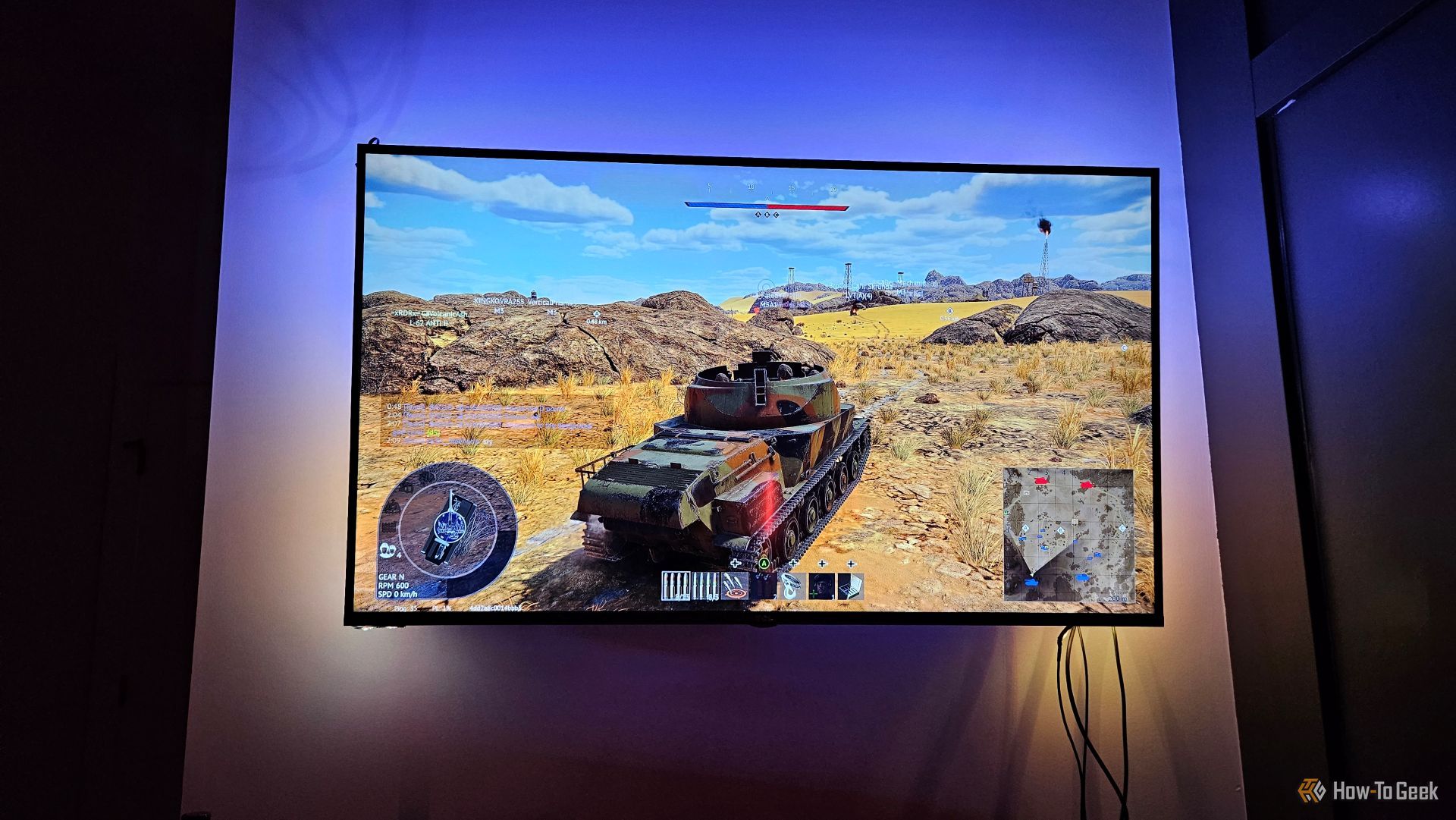 The Wiz HDMI Sync Box TV backlight in action while a video game is running.