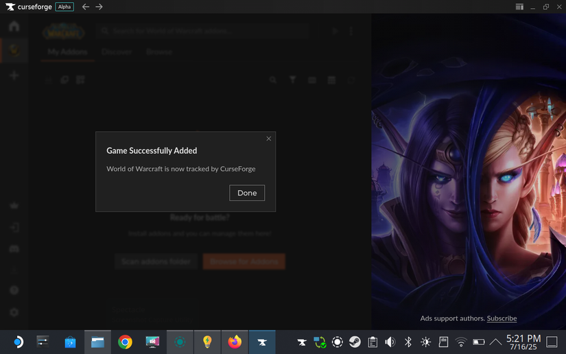 World of Warcraft successfully tracked in CurseForge