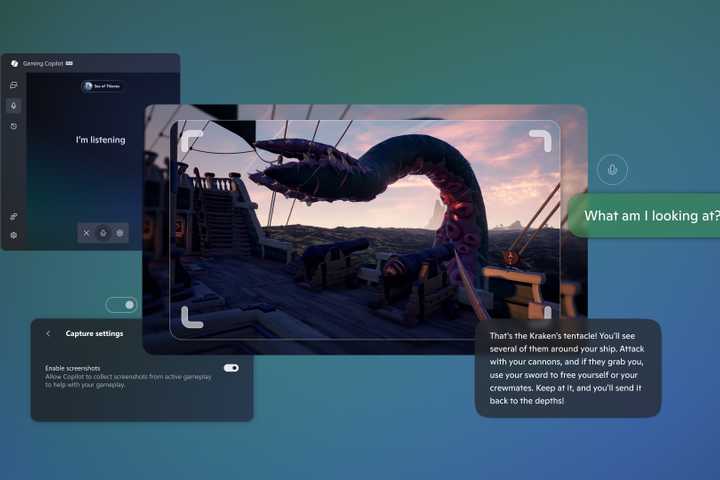 Xbox gaming copilot telling the user that the screenshot is of a Kraken's tentacle and how to beat it