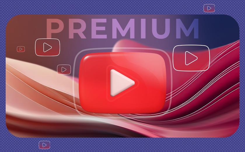YouTube Premium logo with some curves in the background.
