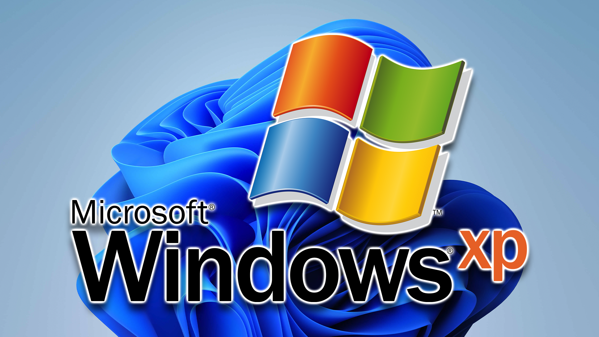 Windows XP logo on the Windows 11 background.
