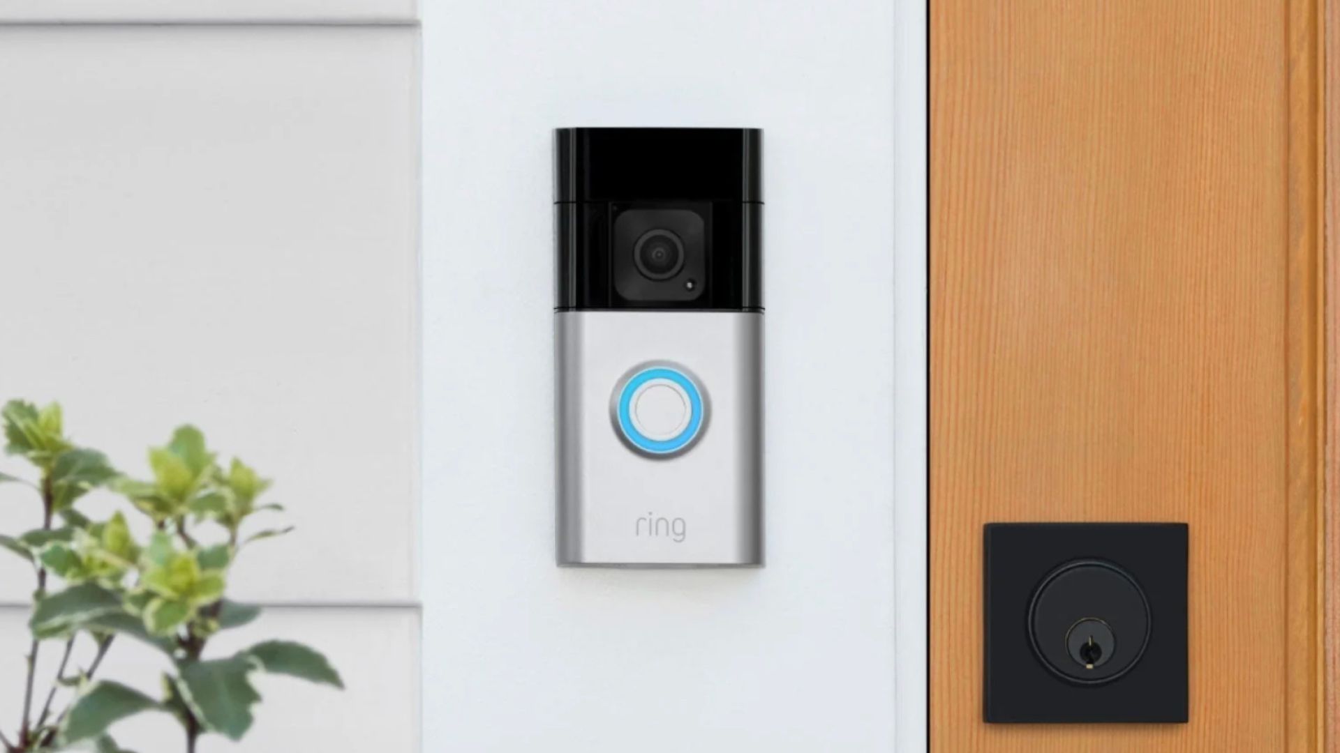 Ring video doorbell installed on a house.