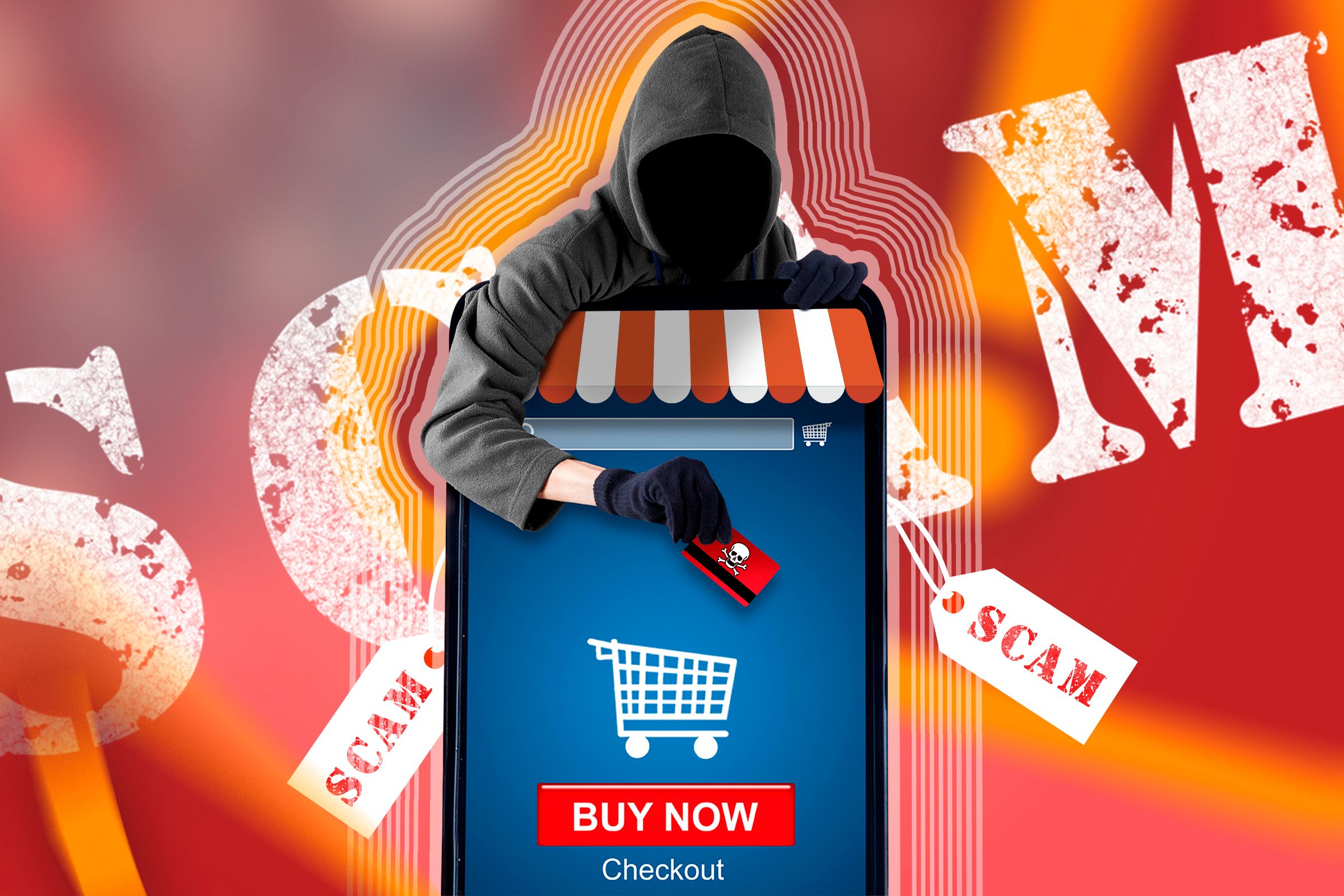 A hacker stealing a credit card in an online store.