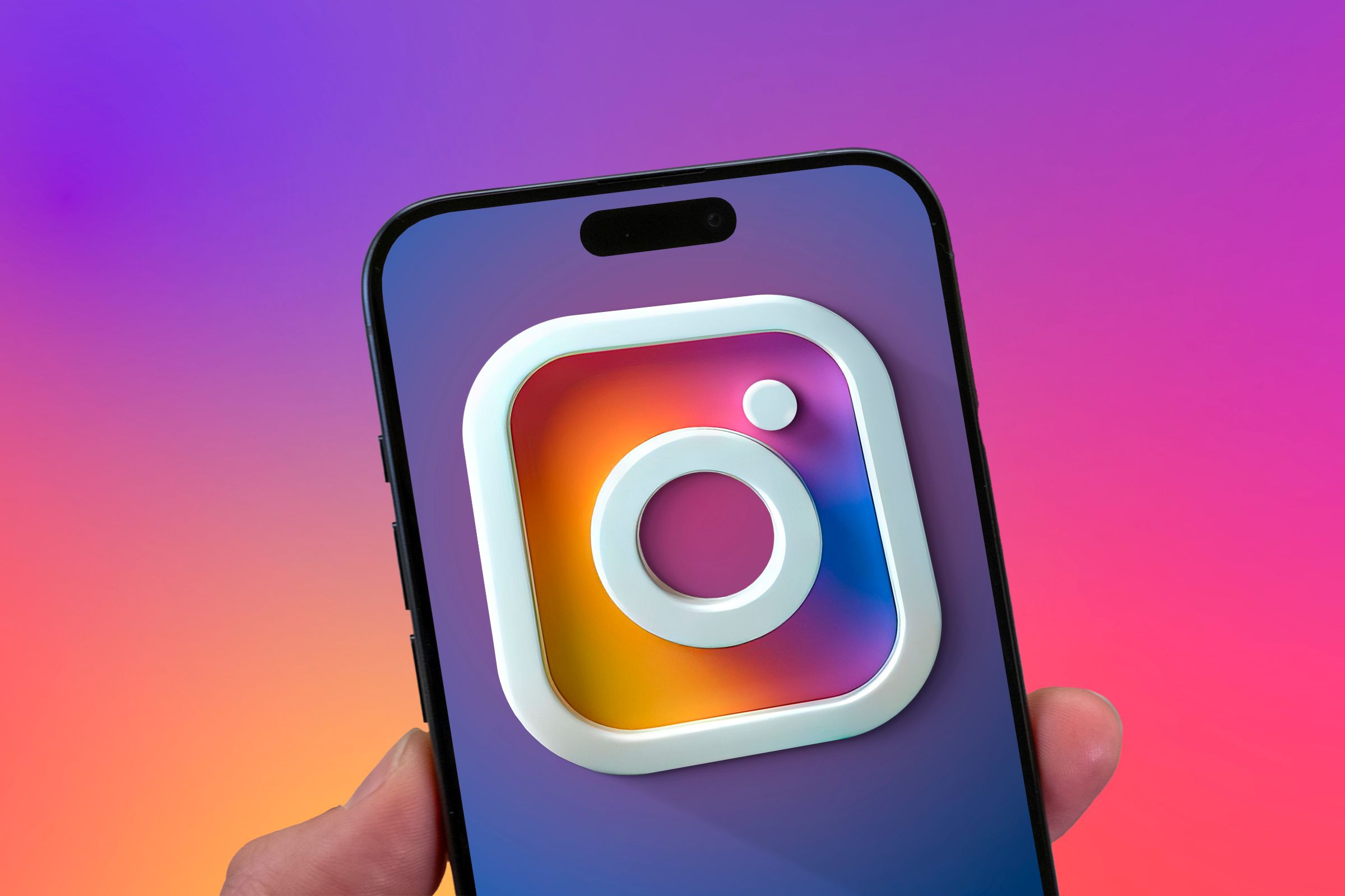 Phone screen with 3d Instagram logo.