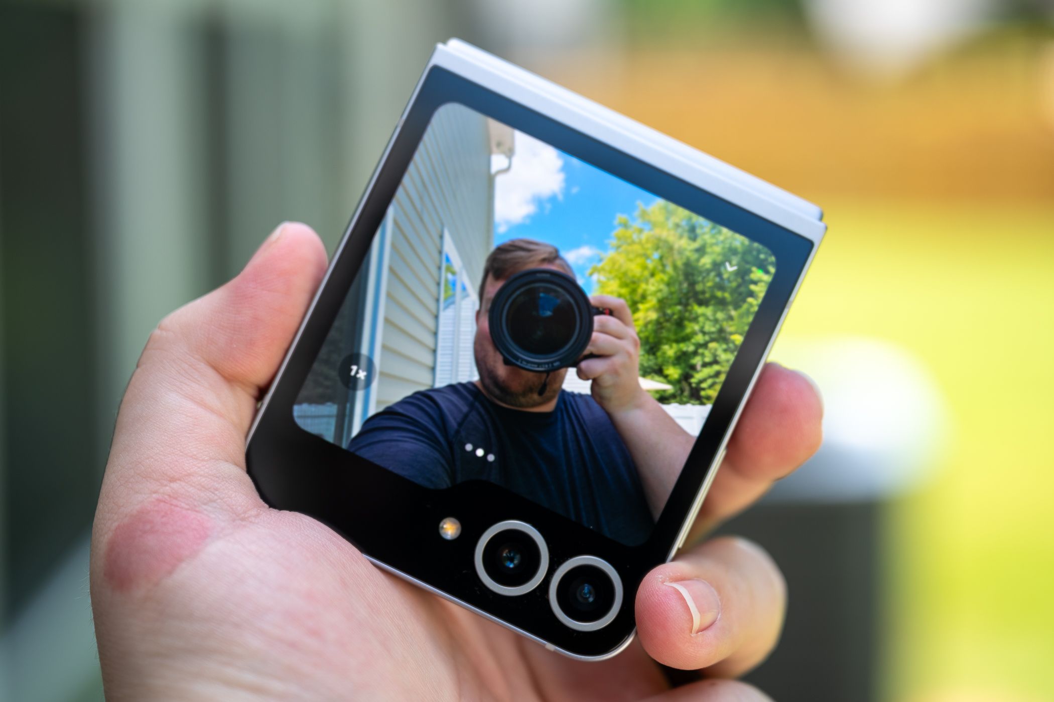 Galaxy Z Flip 6 folded using the cameras.